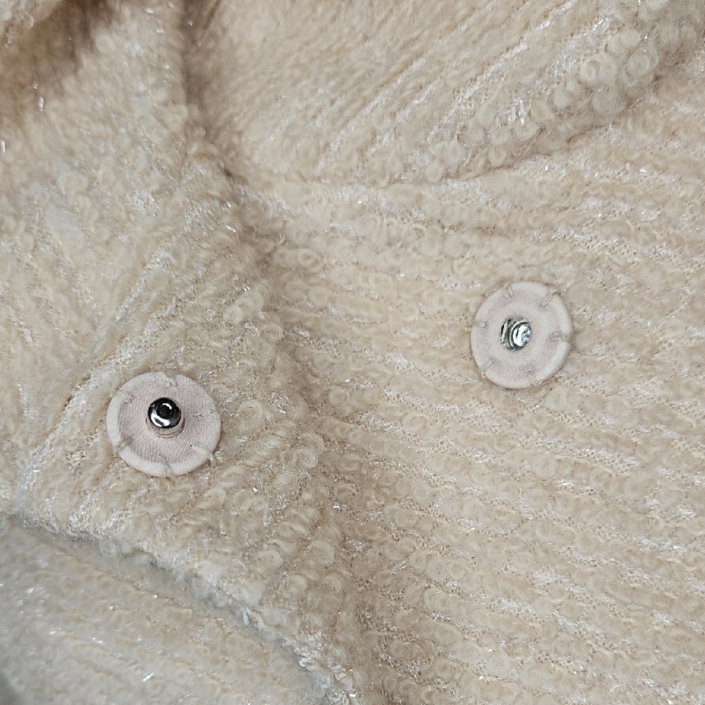 JIGOTT Elegant Cream/Oat Textured Metallic Silver Thread button Down Blazer - Picture 7 of 15